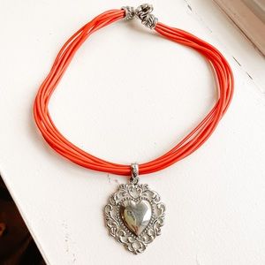 • vintage red silver heart necklace •